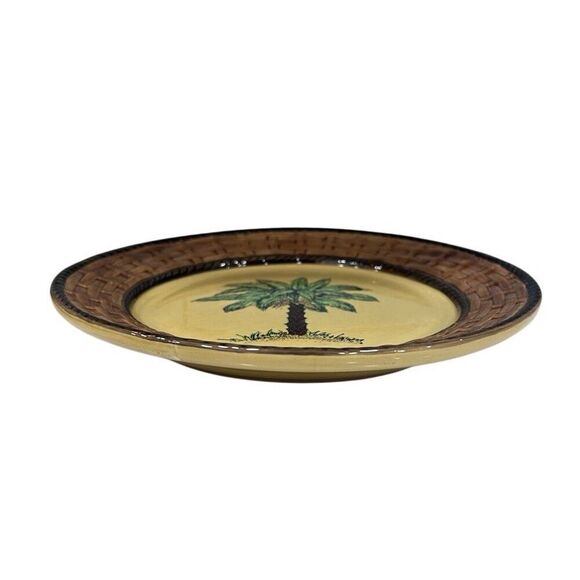 Pacific Rim Decorative Plate Round 10 3/4" Hand Painted Palm Tree Basket Weave - Picture 8 of 9